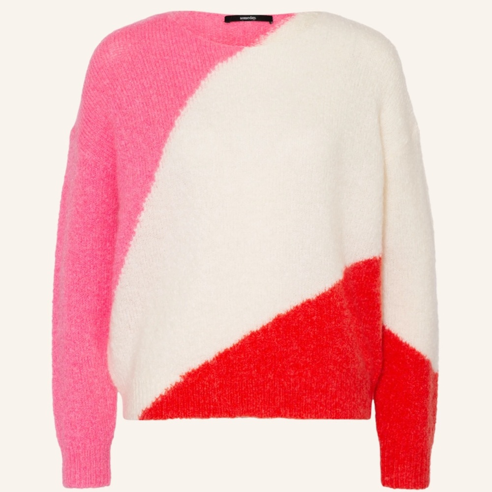 SOMEDAY Oversized COLOR BLOCK sweater TAPIRA with mohair - white pink red